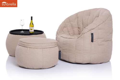 cream designer sofa set in Sunbrella fabric bean bag by Ambient Lounge