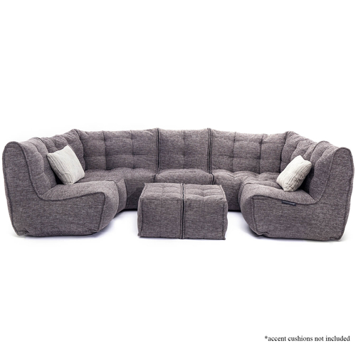 comfortable 6 Piece Modular living lounge Bean Bags in Grey Interior Fabric