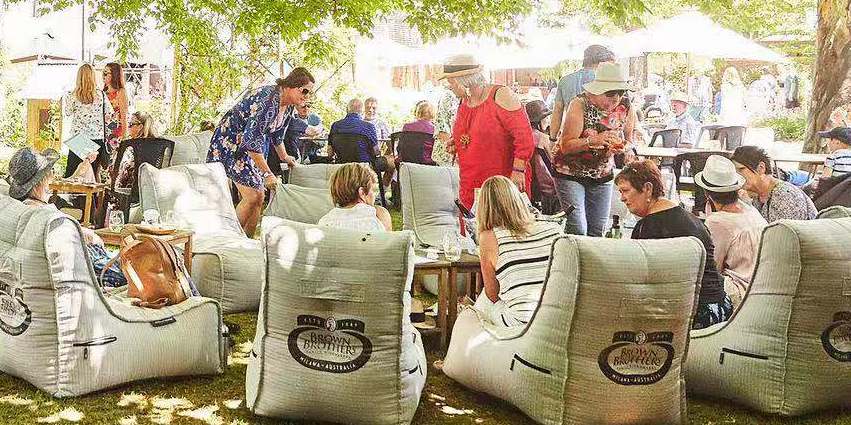 custom branded ambient lounge bean bags for winery at Brown Brothers