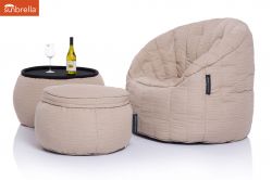 cream designer sofa set in Sunbrella fabric bean bag by Ambient Lounge