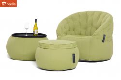 lime green designer sofa set in Sunbrella fabric bean bag by Ambient Lounge