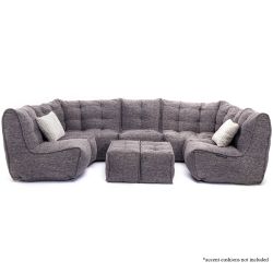 comfortable 6 Piece Modular living lounge Bean Bags in Grey Interior Fabric